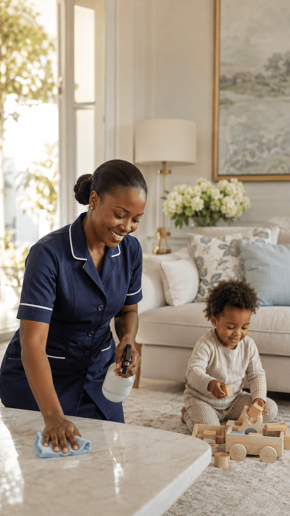 Combined nanny and housekeeper assisting with childcare and household duties