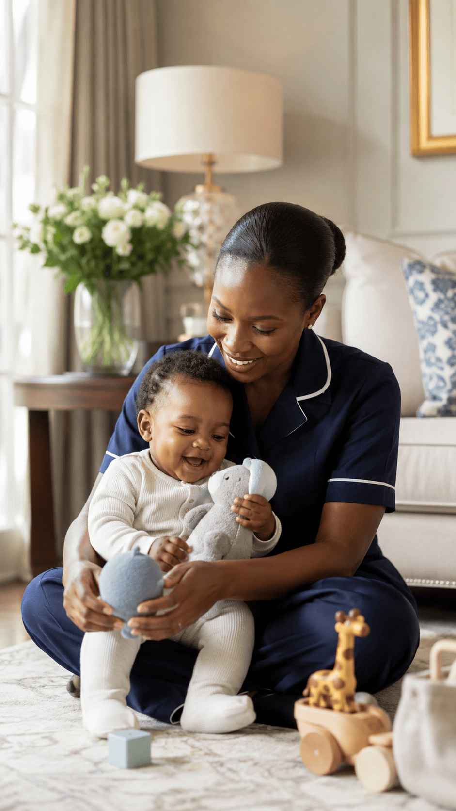 South African nanny caring for a young child in a family home